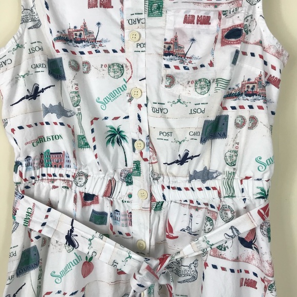 Crewcuts Factory Girls Size 14 Multicolor Waist Tie Postcard Print Shirt Dress - Picture 6 of 12